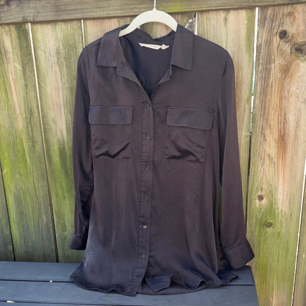 Soft Surroundings Silk Chocolate Brown Blouse Button Down Women’s Size Small